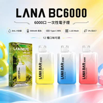 LANA Bar BC 6000 一次性電子煙 超涼款 可充電 12種口味